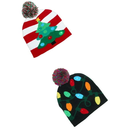 Flashing Lights Holiday Christmas Beanie Cap (Pack of