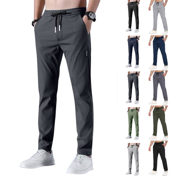 Cool Breathable Pants Mens Ice Silk Lightweight Pant Quick Drying Active Trousers Over 50 Summer B Dark Gray S