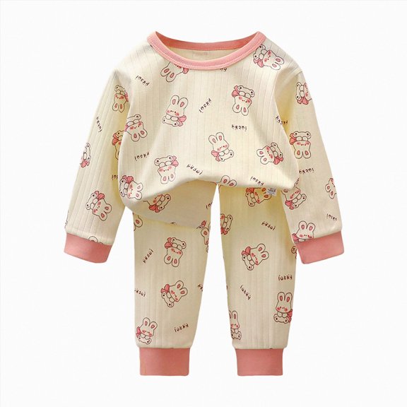 Wonitaaizi Toddler Girls Pjs Baby Sleepers Long Sleeve Top Elastic Pants 2 Piece Set Infant Clothing Fall Winter Pink for Size 5-6 Years