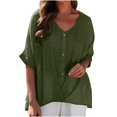 thumbnail image 1 of CHOK Nouvelles Arrivées Chemises pour Femmes Col en V Manches Longues Tunique Ample en Coton et Lin Blouse d'Été, 1 of 7