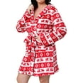 thumbnail image 3 of Christmas Robe for Women Hooded Fleece Bathrobe Soft Warm Plush Pajama Sleepwear Winter Holiday Lounge Dress, 3 of 5
