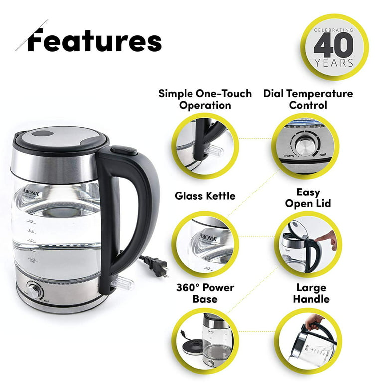 Aroma Housewares 7 Cup Glass and Stainless Digital Kettle with Tea Infuser  