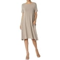 thumbnail image 1 of Robe T-Shirt Évasée à Manches Courtes Col Bateau Longueur Genou avec Poche pour Femmes PLUS, 1 of 6