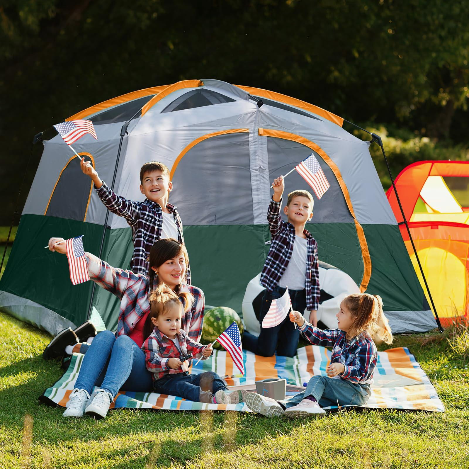 Tents 6 Person Waterproof Windproof Easy Setup Double Layer Family Camping Tent With 1 Mesh Door & 5 Large Windows -10'x9'x78in(h)