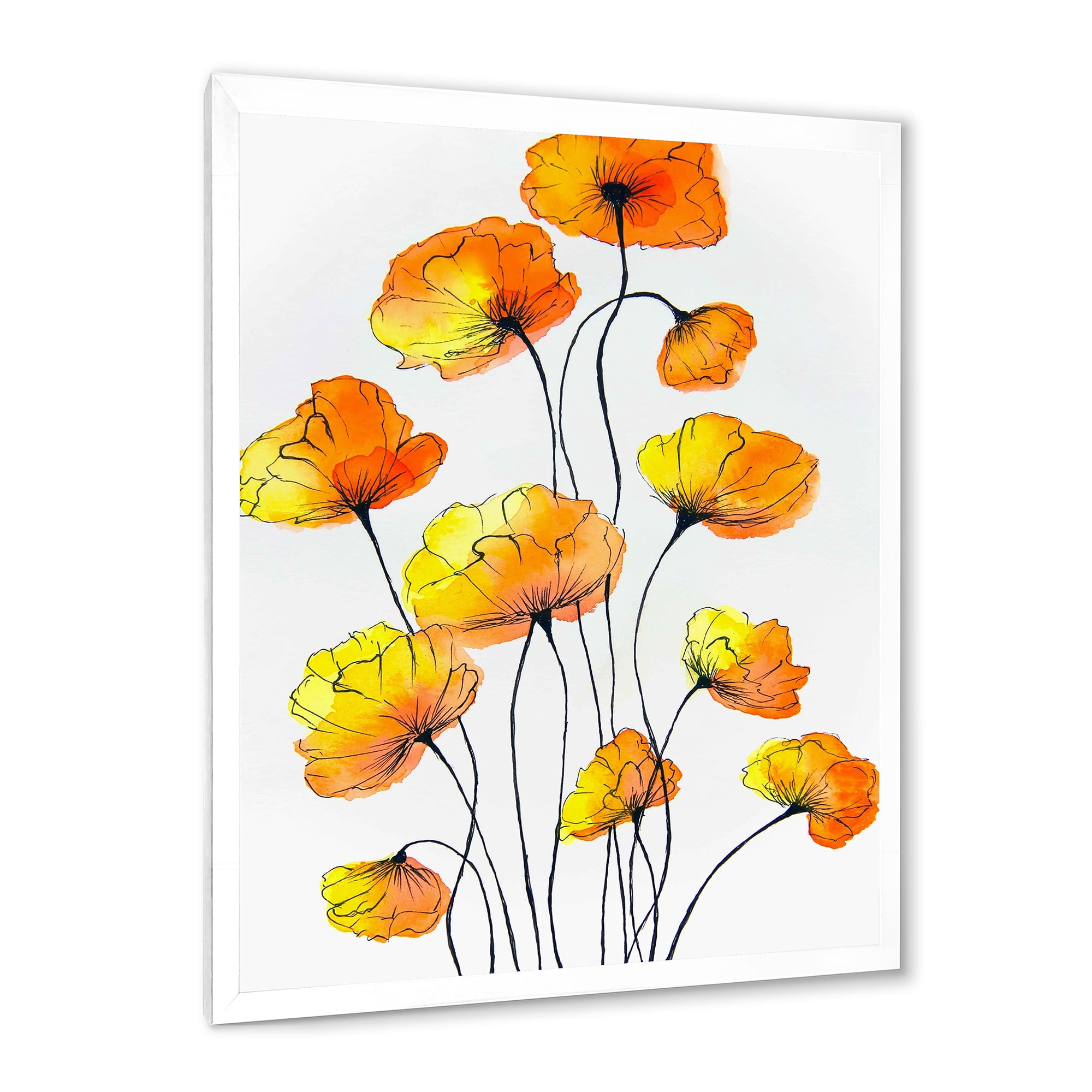 Designart 'Country Yellow Flowers On White' Traditional Framed Art Print