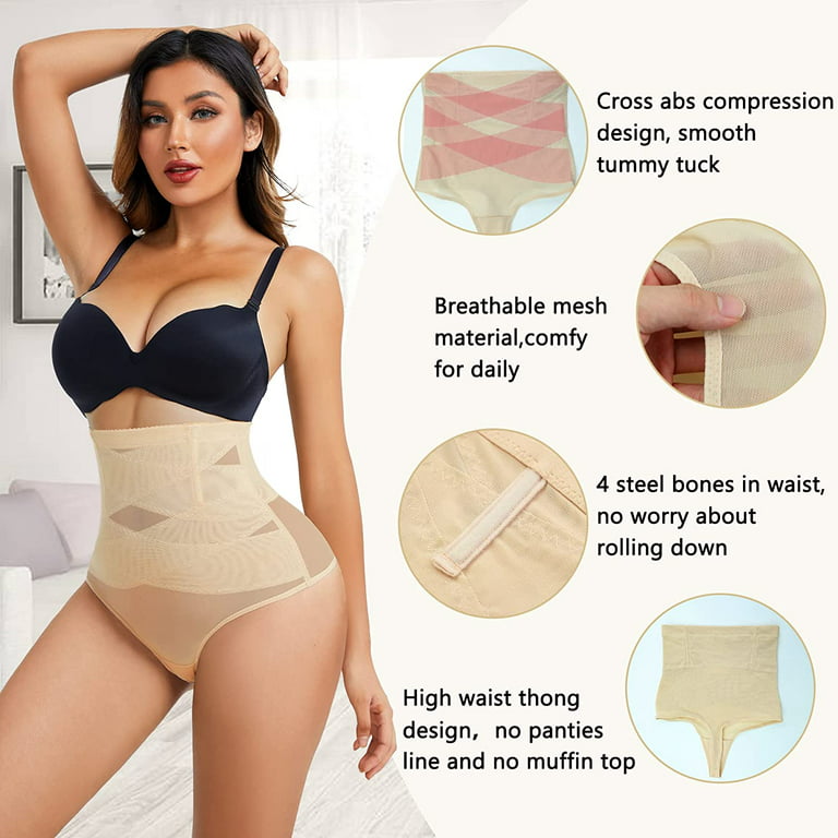 Gotoly Compression Thong Shapewear for Womens High Waist Butt Lifter Tummy  Control Underwear Body Shaper Cross Panty Girdle(Beige Medium) 