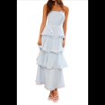 thumbnail image 3 of Vestido de Verano Sin Tirantes para Mujer, con Volantes, , Liso, Espalda Descubierta, Fruncido, Elegante, Fluido, para Playa. Azul S, 3 of 10
