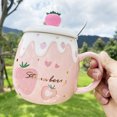 thumbnail image 4 of Taza de fresa con soporte de silicona, vajilla duradera de cerámica no tóxica para bebidas frías o calientes, regalo perfecto para cualquier ocasión con tapa y cuchara exclusivas, 4 of 6