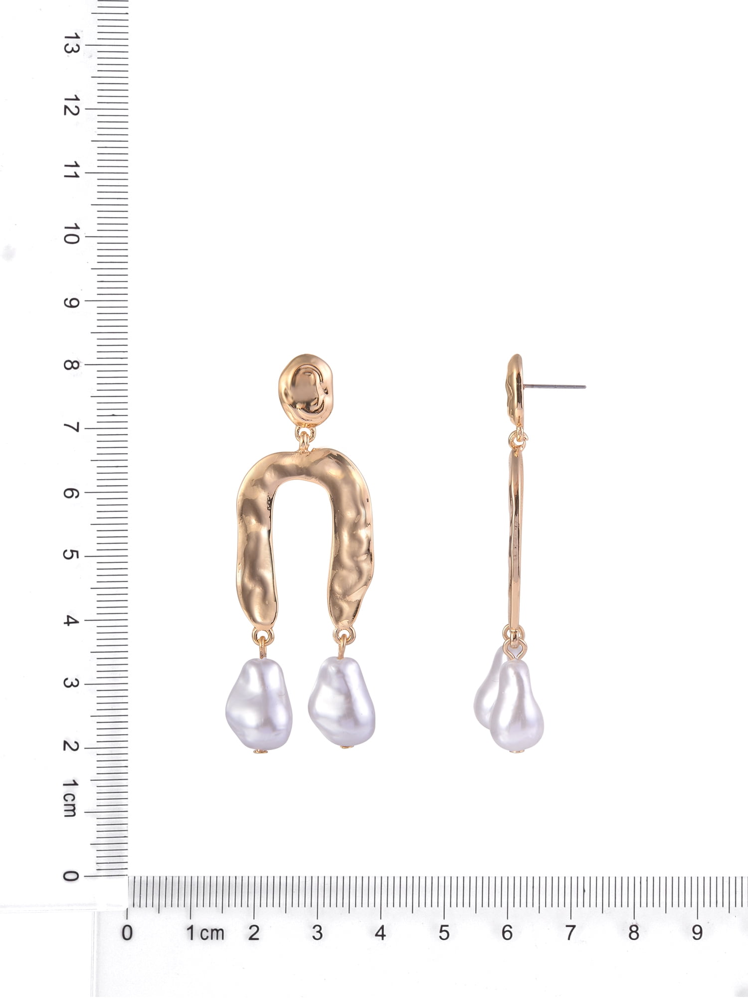 Time and Tru Women's Hammered Metal Acrylic Pearl Goldtone Post Drop Earrings