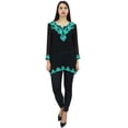 thumbnail image 1 of Phagun Women's Black Georgette Tunic Aari Work Long Sleeve Casual Ethnic Top-20, 1 of 8