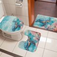 thumbnail image 5 of Blue Ocean Turtle Bathroom Rugs Set Nautical Watercolor Pink Orange Sea Coral Starfish Linen Non Slip Absorbent Bath Mats 3 Piece Set, U-Shaped Floor Mat, Toilet Seat Cover Large Size, 5 of 9