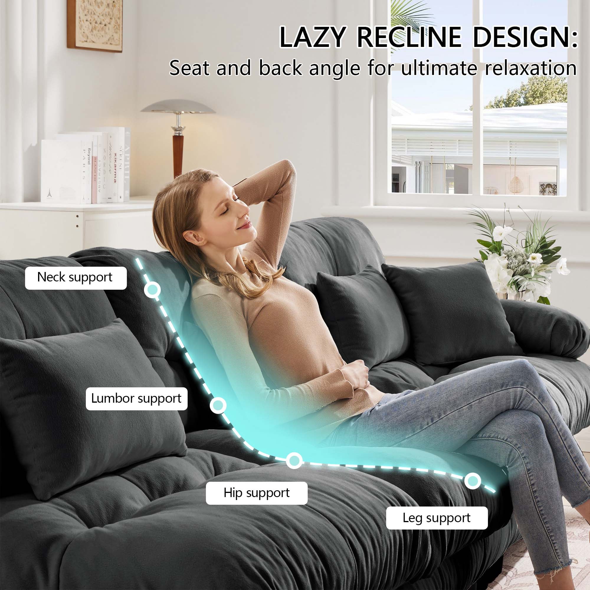 94.4" Cloud Chenille Loveseat Sofa with 2 Moveable Ottomans, Oversized Deep Seat Couch Set for Living Room,Gray