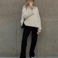 thumbnail image 3 of Lovskoo 2024 Sweaters for Women Casual Long Sleeve Turtleneck Side Split Knitted Loose Blouse Beige, 3 of 8