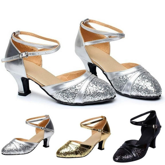 HaiMao Women's Sequined Heels Leather Pointed Toe Kitten Heel Latin Ballroom Dance Shoes Silver 8.5(41)