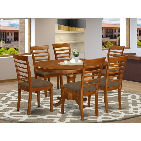 East West Furniture 7 Piece Kitchen Table & Chairs Set- an Oval Dining Table and 6 Solid Chairs, Saddle Brown(Seat Type Options) POML7-SBR-C