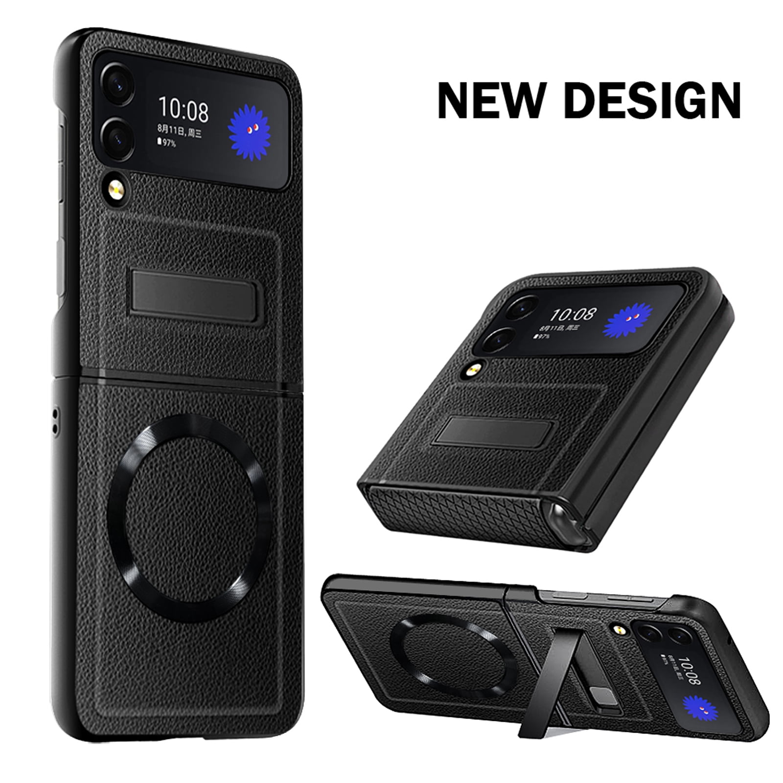 Compatible for Samsung Galaxy Z Flip 3 5G Kickstand Case, Z Flip 3 Case with Hinge Protection & Strong Magsafe Wireless Charging Compatible Cover Case for Samsung Galaxy Z Flip 3,Purple