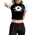 thumbnail image 5 of Biekopu Women Letter Print Crop Tops, Contrast Color Short Sleeve Slim Fit T-Shirts Summer Exposed Navel Shirts, 5 of 9