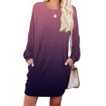 thumbnail image 3 of Women's Casual Dress Long Sleeve Round Neck Gradient Color Print with Pocket Loose Fit Midi Dress for Spring Fall,Purple,2XL, 3 of 6