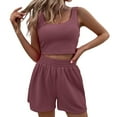 thumbnail image 2 of GZWYHT Sets for Women Lounge Sets for Women Two Outfits Women Summer Shorts Sets 2 Sleeveless Matching Crop Top And High Waisted Shorts 2 Piece Sets for Women Womens Loungewear Set Coffee M, 2 of 9