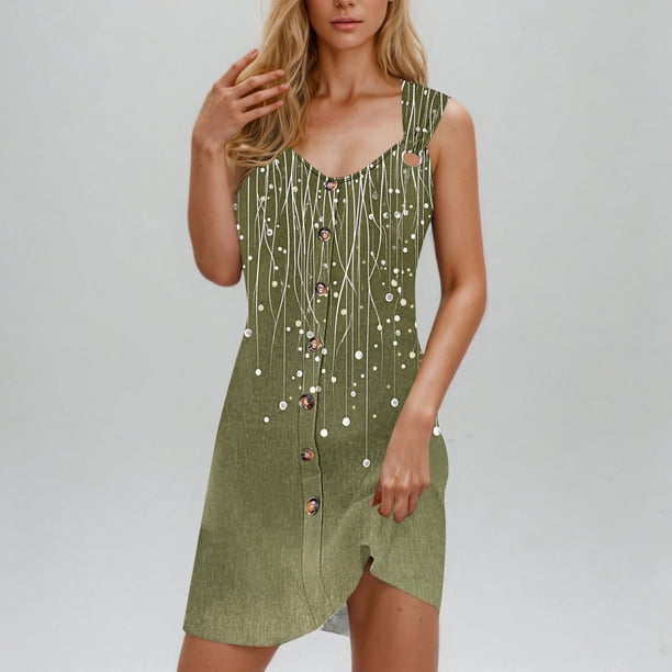 Camisón de poliéster para mujer, vestido de tirantes con cuello en V y botones para vacaciones de primavera y verano.