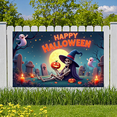 thumbnail image 2 of Orange Theme Halloween Banner Witch Hat Skull Decoration Fabric Material for Halloween Party Outdoor Decoration Indoor Decoration, 2 of 9