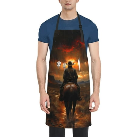 

Lukts Western Rainy Desert Cowboy Pattern Kitchen Cooking Aprons Adjustable Bib Soft Chef Apron with 2 Pockets for Men Women
