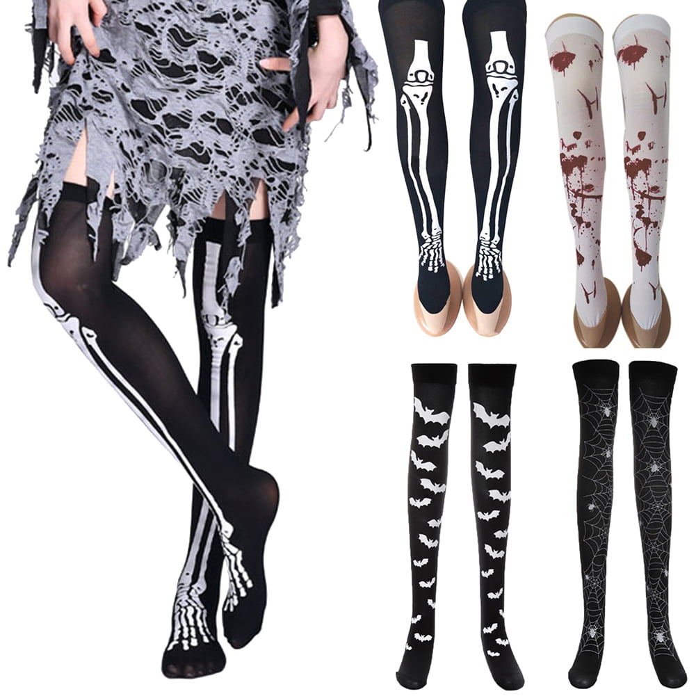 CO_ Women Halloween Party Bloody Skeleton Cobweb Bat Stockings Thigh High So FJ