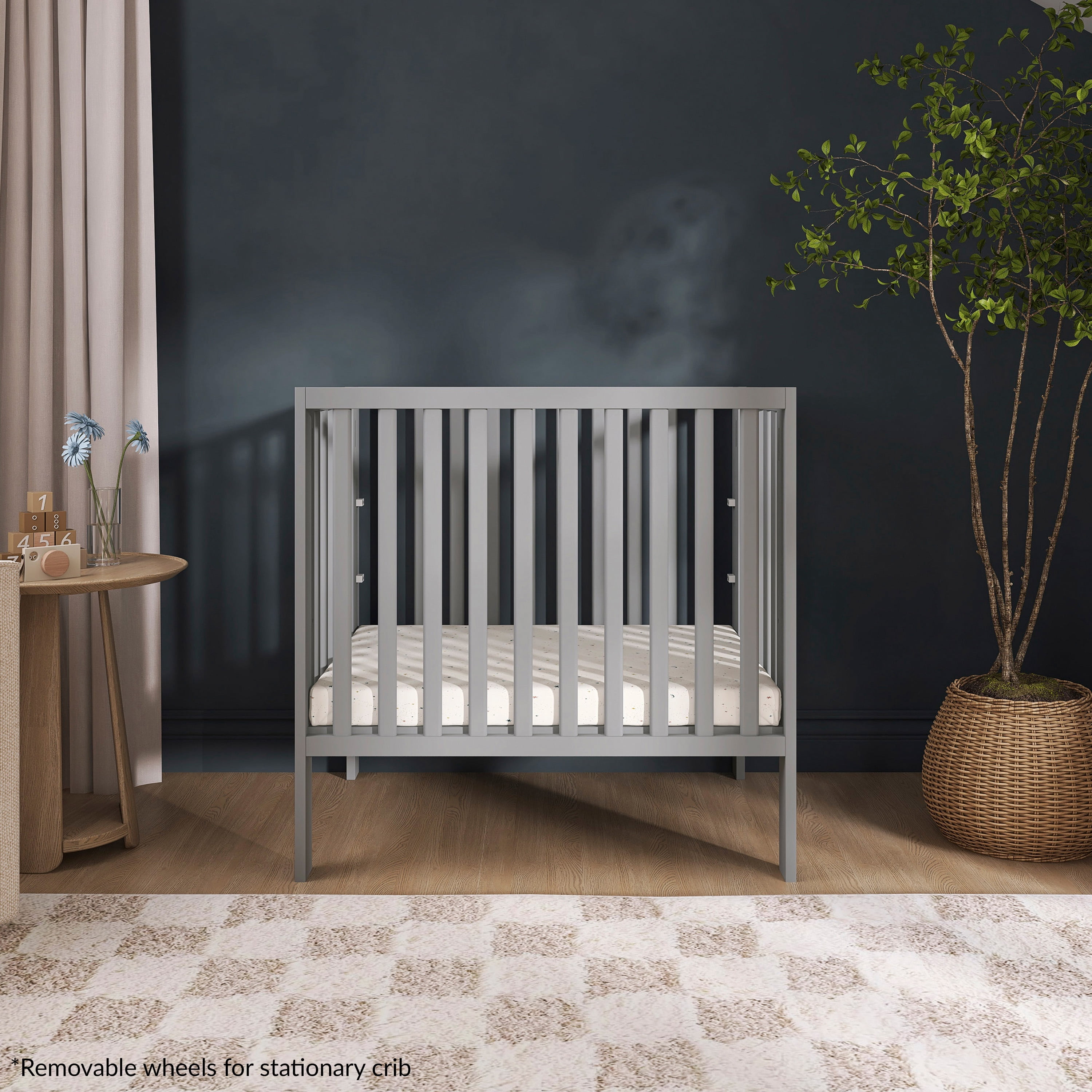 Dream On Me Jett Non-Full Size Folding Crib I Removable Wheels I Modern Nursey I Adjustable Mattress Support I Patent Folding System I Included 2.5” Mattress In Pebble Gray