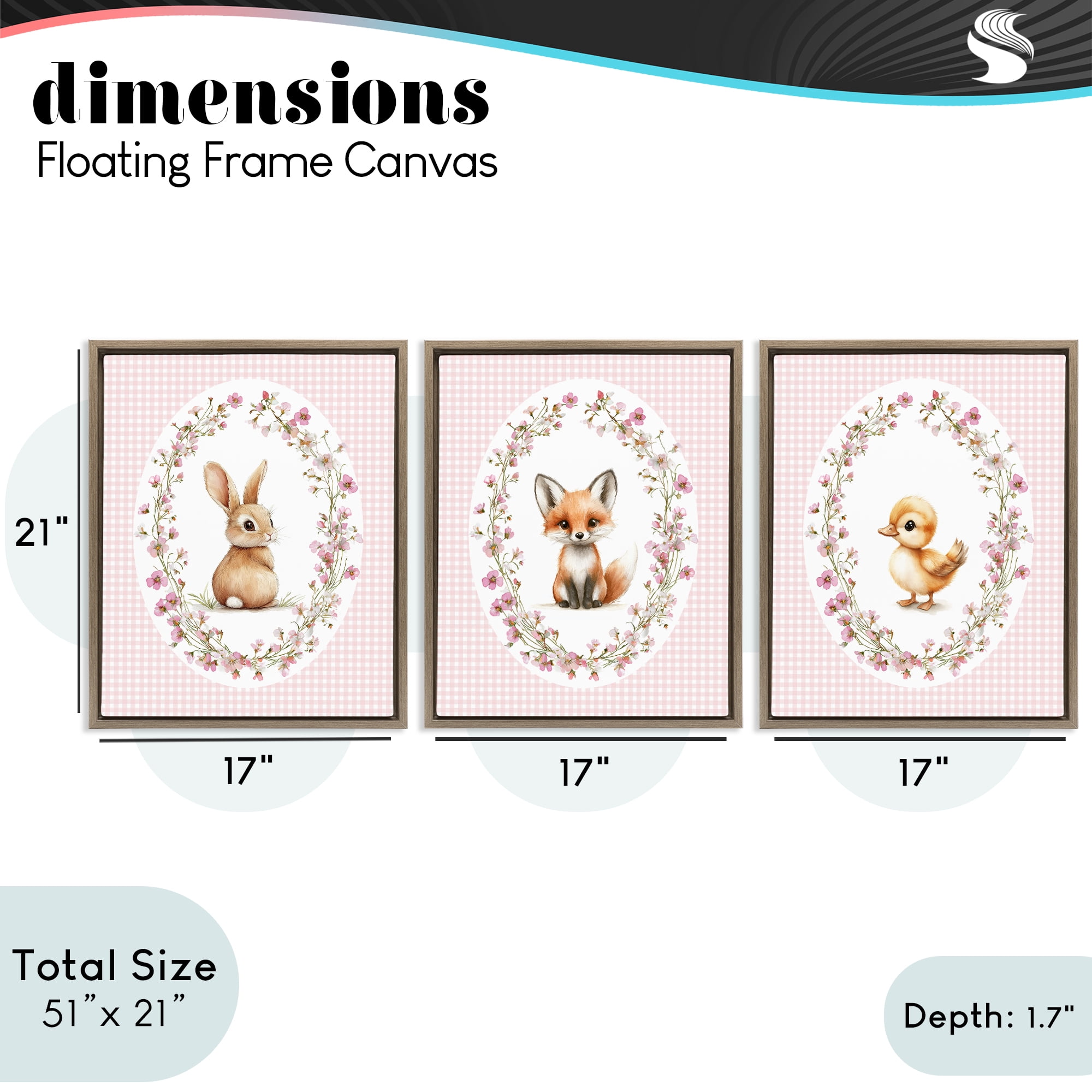 Stupell Industries Spring Gingham Animals 3 Piece Brown Framed Floater Canvas Set, design by Christine Simpson Art