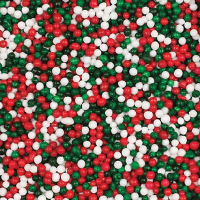 White 16 Oz Round Dish - Christmas Non-pareils - Red, White, Green 16 oz - National Cake Supply