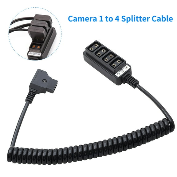 D-Tap Splitter Cable Plug Play Safe Compact Coiled Male to 4 Female for Photography