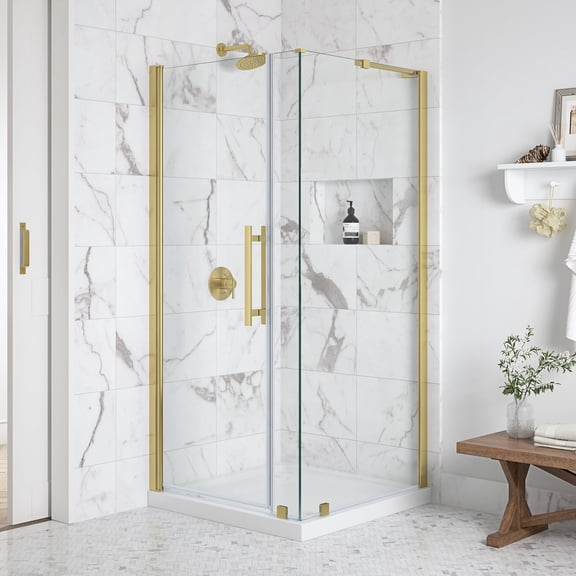 OVE Breeze 36 x 36 Corner Frameless Pivot Shower Door Kit Brushed Gold