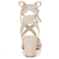 thumbnail image 4 of BLISSFUL STEP Women's Open Toe Crisscross Lace Up Block Heel Sandals Beige 9, 4 of 7