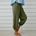 thumbnail image 3 of Women‘s Cotton Linen Pants Drawstring Elastic Waist Capri Pants Lounge Pants with Pockets, 3 of 9