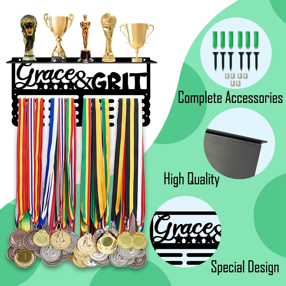 Medal Holder Display Hanger Grace Grit Metal Medal Hooks Medal Hanger Display Rack Frame Ribbon Holder Wall Mounted Competition Awards
