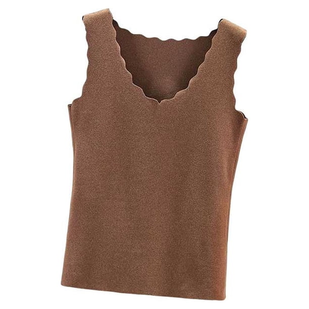 Sonducket Ropa interior térmica para mujer, chaleco sin costuras para Otoño Invierno, hogar, escuela, capa básica, Tops cálidos, ropa Camisetas sin mangas Café oscuro