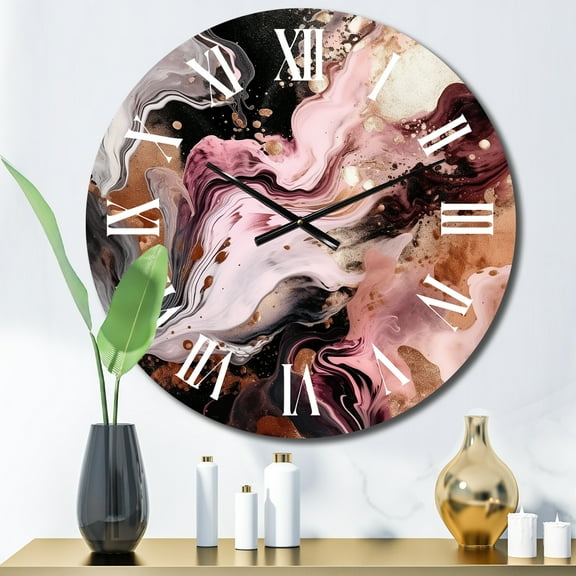 Designart "Chromatic Agate in Pink and Black I" Abstract Oversized Wall Clock