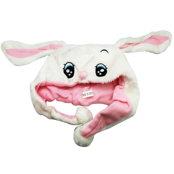 Adorable Eyes White Bunny Extended Poms Plush Hat