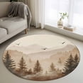 thumbnail image 2 of Black Forest Round Area Rug 4ft, Silhouettes Foggy Grey Pine Tree Cabin Birds Washable Non-Slip Circle Rugs for Bedroom Living Room Kitchen, Soft Non Shedding Circle Carpet for Dining Room Dorm, 2 of 9
