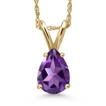 Gem Stone King 10K Yellow Gold Purple Amethyst Pendant Necklace for Women | 0.64 Cttw | Gemstone February Birthstone | Pear Shape 7X5MM | With 18 inch Chain