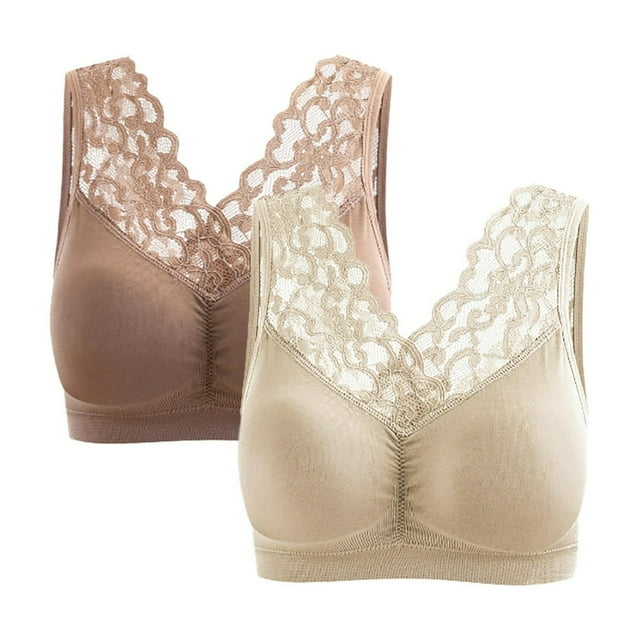 2PC Women‘s Comfortable Large Size Underwear For The Middle And Elderly Thin Back Bra Gathered Without Steel Rings