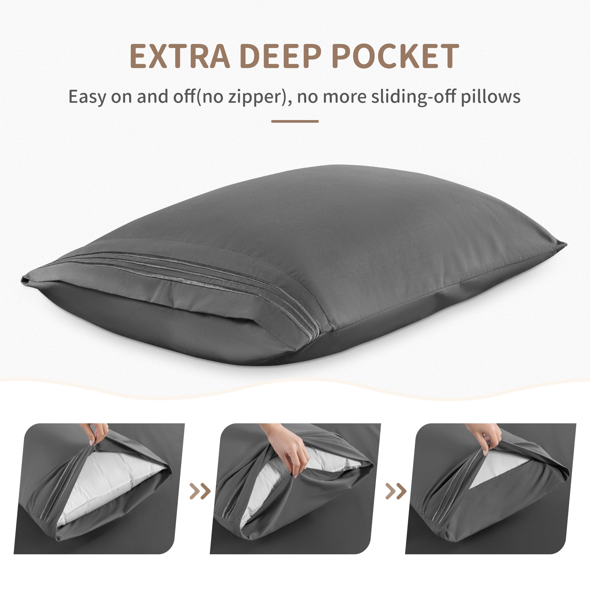 SONORO KATE 6 Pieces Bed Sheet Set, 1800 Series Soft Microfiber Full Sheets with 16" Deep Pocket, Dark Gray