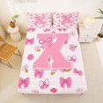 thumbnail image 5 of jejeloiu Floral Bow tie Initial X Queen Sheet Sets For Girls,Pink Geometric Plaid Bed Set,4 Pieces, 5 of 6