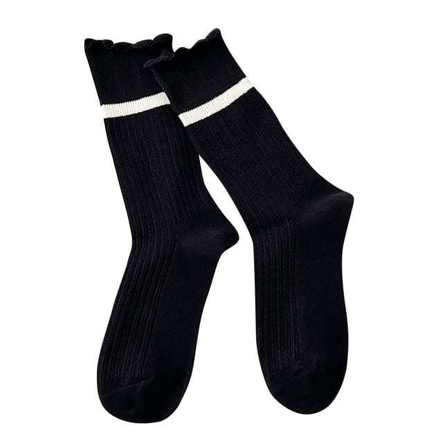 LckLvx Ruffle Socks for Women Casual Cute Mid Calf Socks Solid Color Soft Knit Crew Socks