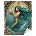 thumbnail image 5 of 1pc Mermaid printing Throw Blanket - Turquoise & Golden Oceanic Design with Mermaid Tail, All-Season Soft Flannel - Machine Washable, 5 of 5