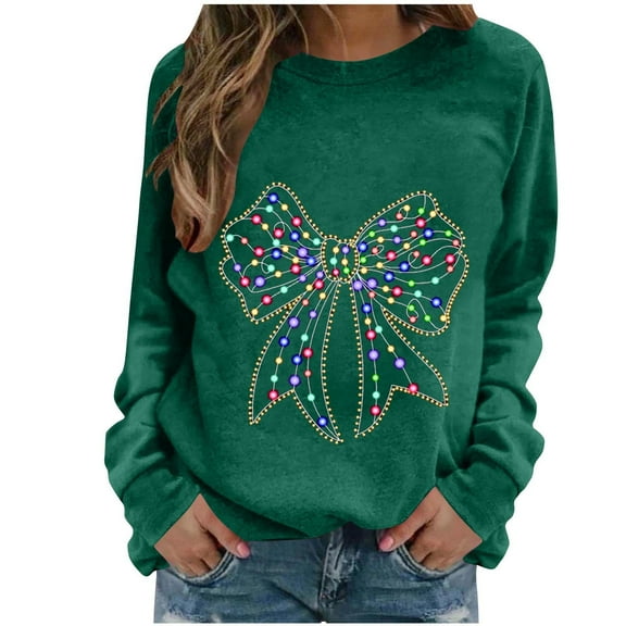 Makaor Sweatshirts for Women Christmas Crew Neck Tops Fleece Long Sleeve Pullover Graphic Casual Fall Clothes