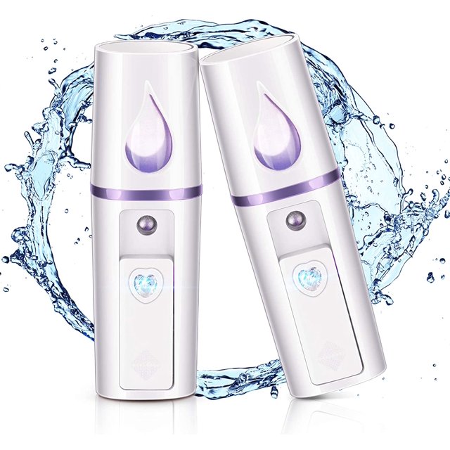 2 Pieces Nano Facial Mister Portable Mini Face Mist Steamer Handy Mist Sprayer with Mirror Design Moisturizing and Hydrating for Eyelash Extension (White)