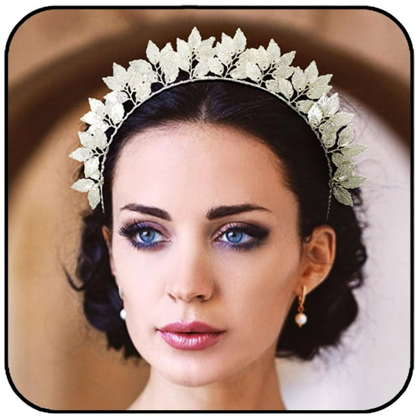 Formery Diadema con corona de halo de hojas hecha a mano, diadema de diosa griega, diadema para fiesta, fiesta de graduación, accesorios para el cabello para mujeres y niñas (plata)