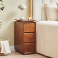 thumbnail image 2 of WIRRYTOR Mid-Century Modern Curved Edge Nightstand Set of 2, Narrow Wood Bedside Tables with Floating Top, No Assembly 3 Drawer End Tables, Walnut, 2 of 9
