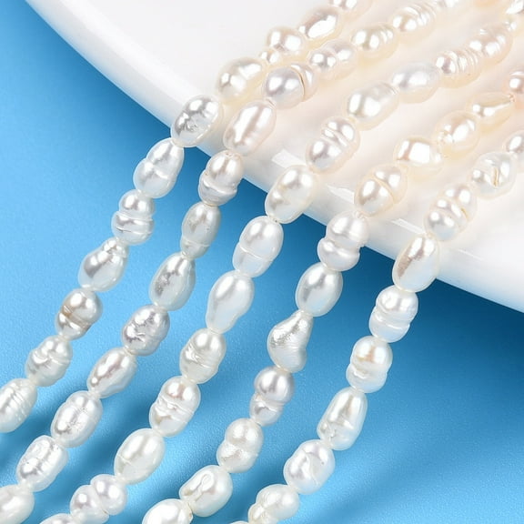 Natural Cultured Freshwater Pearl Beads Strands Baroque Keshi Pearl Rice Beads Seashell color 3~5x3~3.5mm Hole: 0.7~0.8mm 38~39pcs/strand 7.09 inch(18cm)